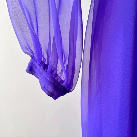 Vintage 60s Purple Chiffon Sheer Long Sleeve Pintuck Dress Size 12 - Picture 11 of 16